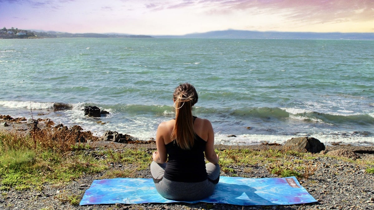 Sunset Beach Yoga Meditation on a Zen Bear Yoga Mat